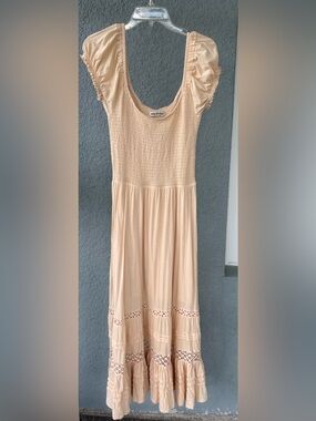 Urban Outfitters Peach Smocked Maxi Dress Boho Cottagecore Eyelet Trim *Flawed*